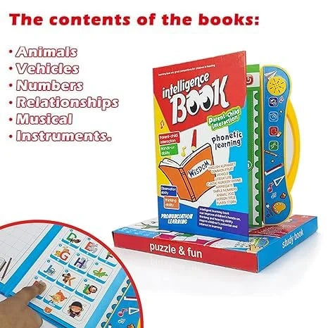 E Book for Kids | Interactive English Learning | Early Education Educational Toys | Intelligence Book for Kids | Phonetic Learning, Alphabets, Numbers, Animals, Fruits, Shapes, Vehicles & Colors | Electronic Sound Teaching Aid