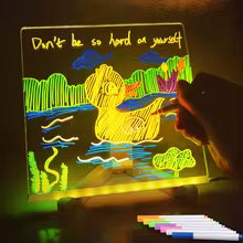 LED Acrylic Note Board | LED Note Board with Night Light & Colorful 7 Pens DIY Acrylic Message Board Children Drawing Board