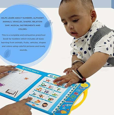 E Book for Kids | Interactive English Learning | Early Education Educational Toys | Intelligence Book for Kids | Phonetic Learning, Alphabets, Numbers, Animals, Fruits, Shapes, Vehicles & Colors | Electronic Sound Teaching Aid